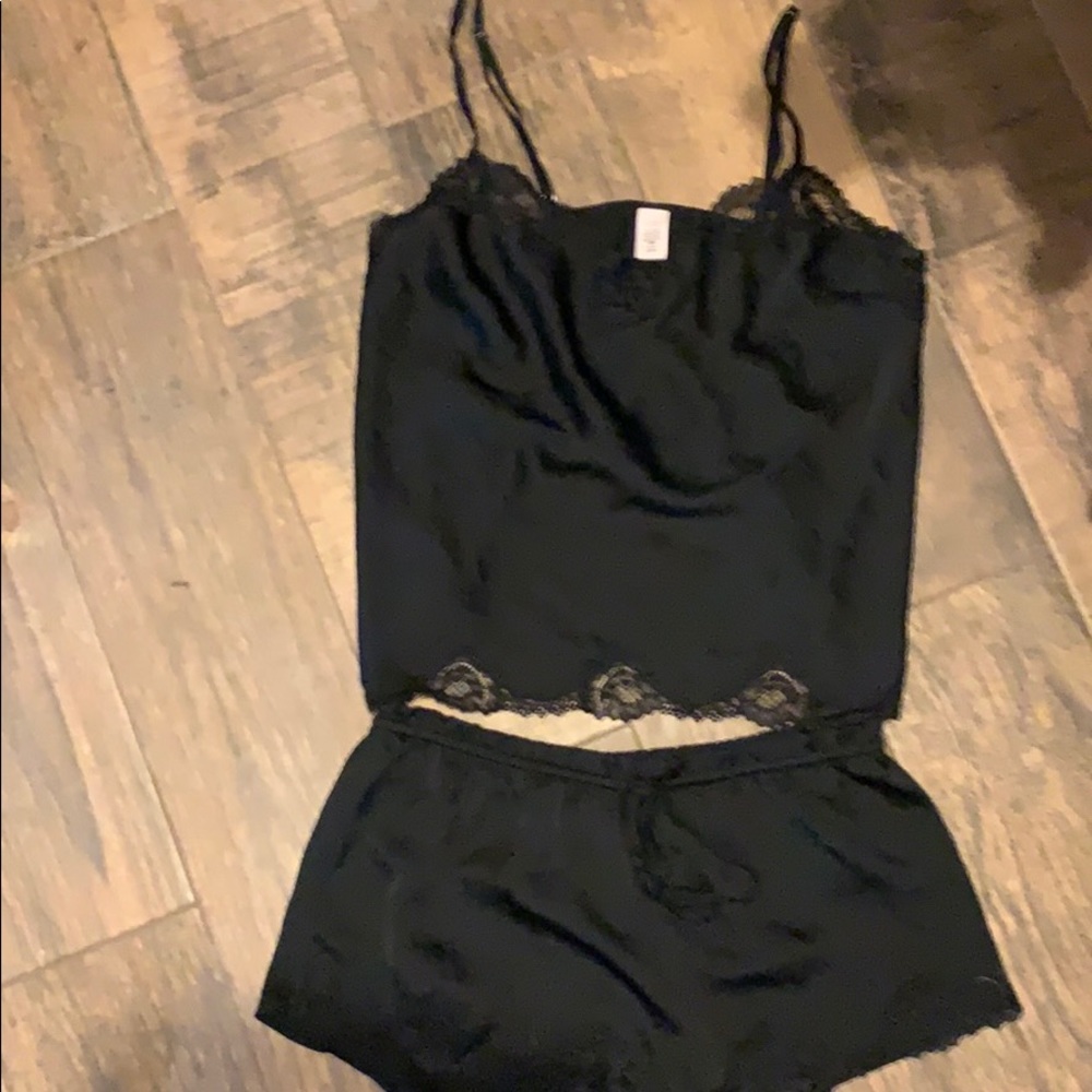 Victoria’s Secret Black Satin Pajama Set Small